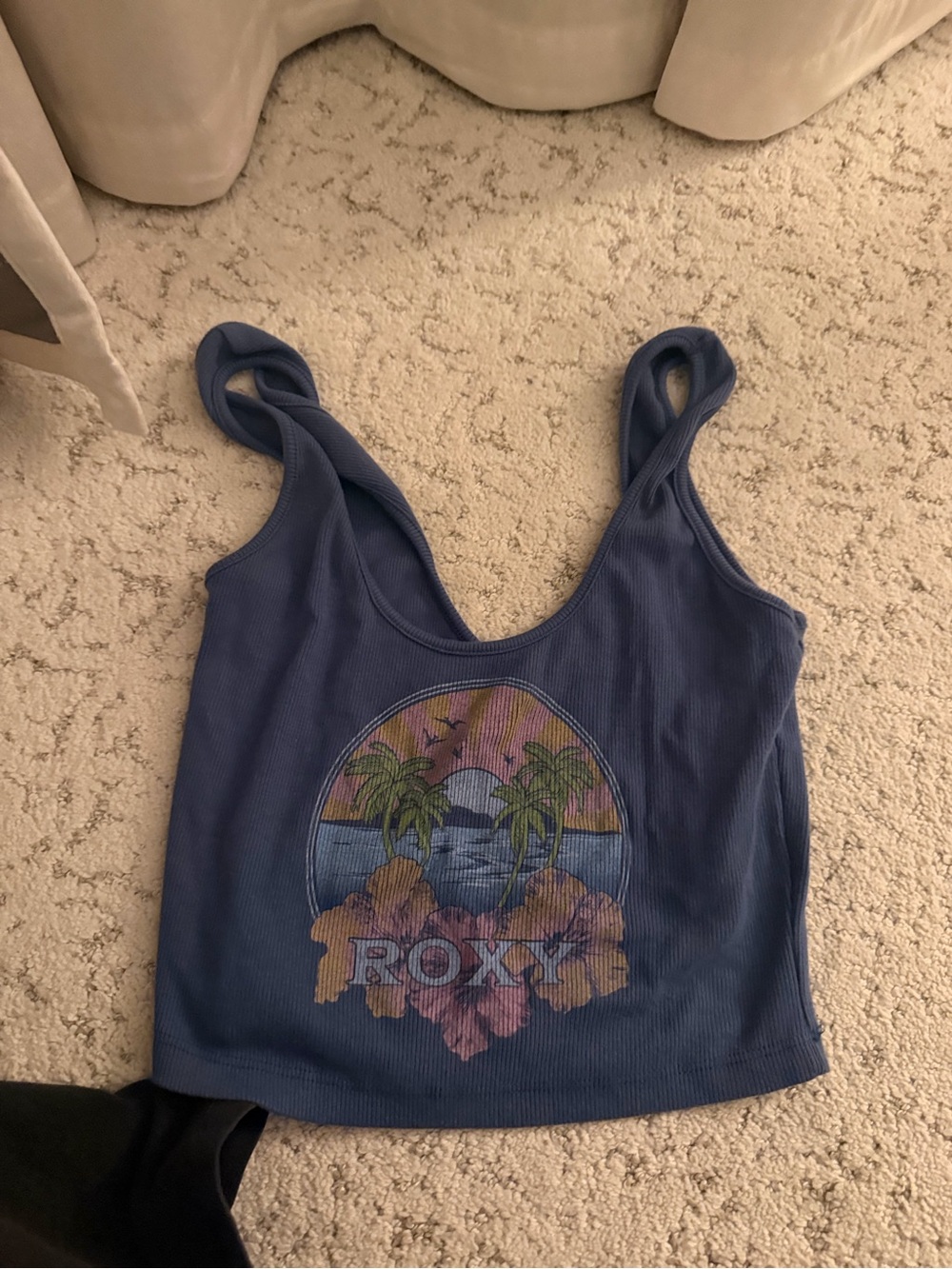 Roxy Indigo Ribbed Tank with Tropical Sunset Graphic